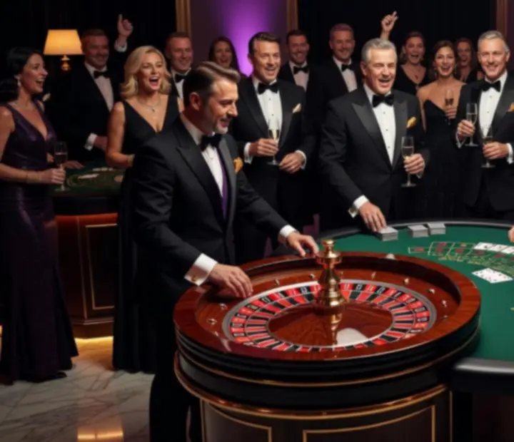 Ujęcie ruletki i blackjacka podczas dynamicznej rozgrywki na wieczorze eventowym