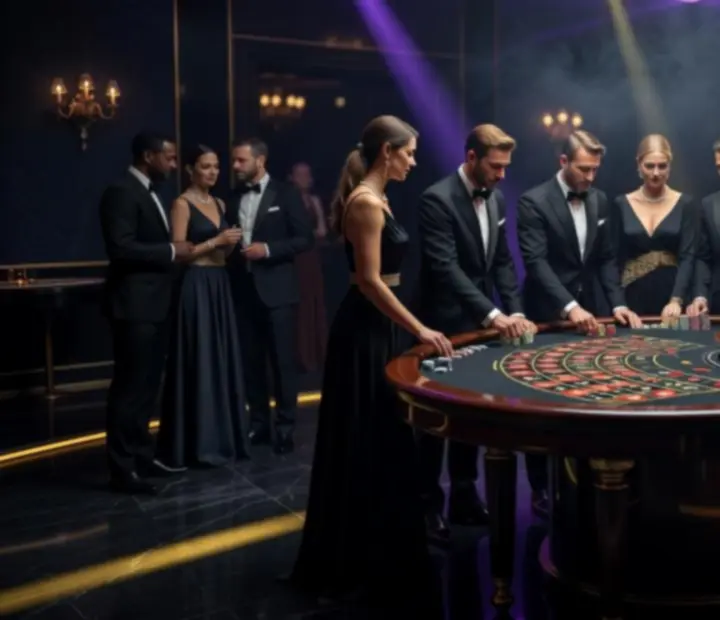 Ekskluzywny stół ruletki oświetlony światłem w stylu premium na evencie firmowym